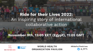 Ride for their Lives 2022. امسال، صدها ارائه دهنده مراقبت های بهداشتی از سراسر جهان - از جمله بریتانیا، ایالات متحده، کلمبیا، شیلی، فرانسه، سوئیس، و ایتالیا - دوچرخه سواری را سازماندهی کرده اند تا الهام بخش اقداماتی در مورد آلودگی هوا و آلودگی هوا باشند. حمایت از سلامت کودکان