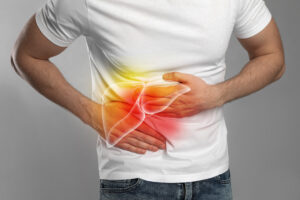 Man suffering from liver pain